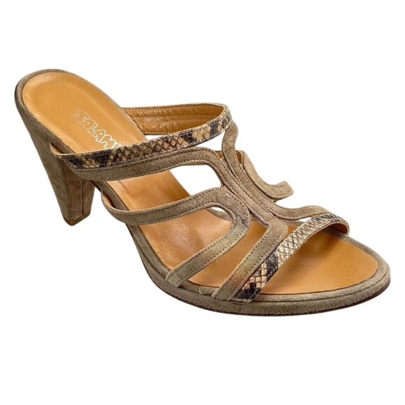 SALAMBO Shoes Mules Heel Sandals Suede w/ Snake Women's Size Eu 39 US 8.5 - Picture 1 of 10
